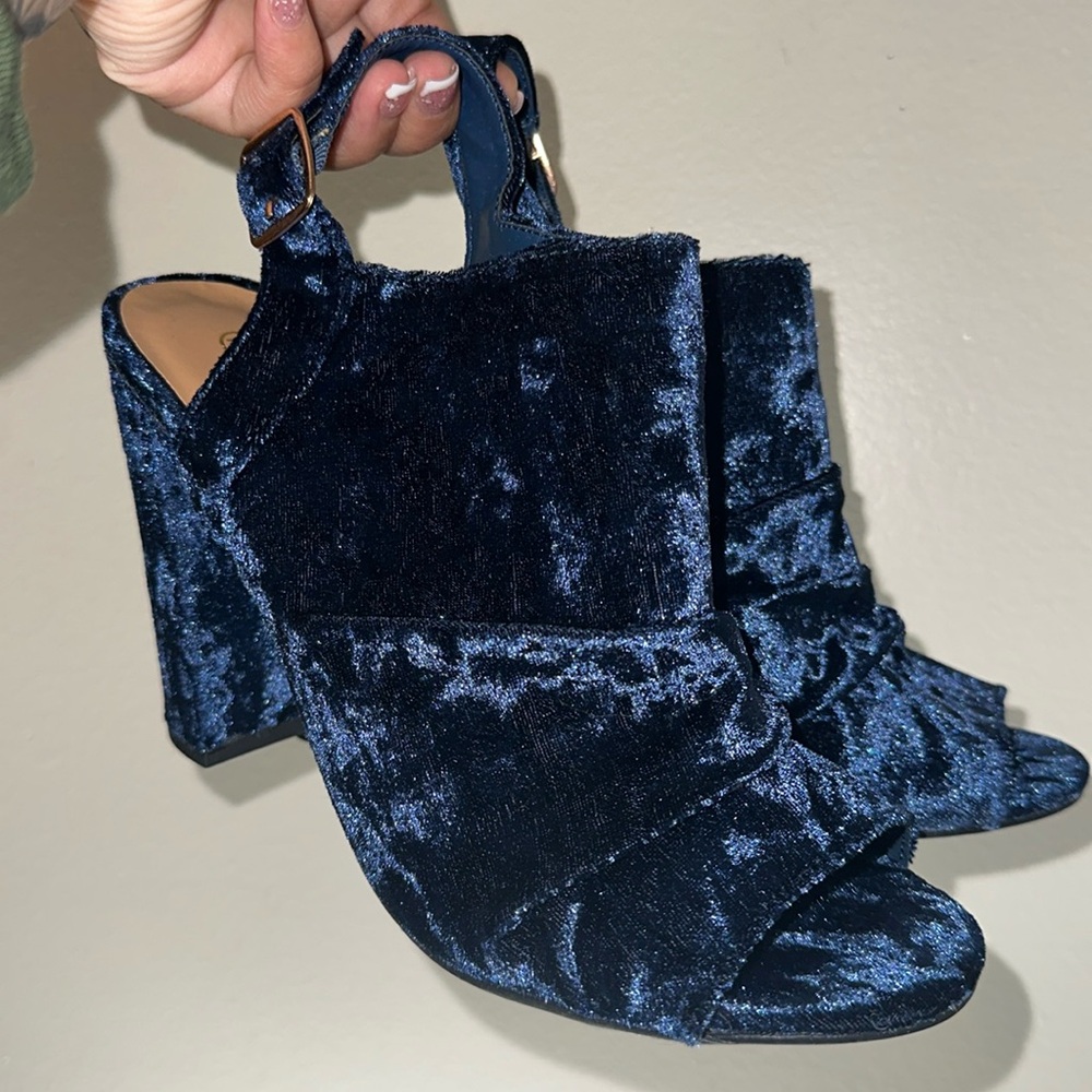 Navy Blue Velvet Booties